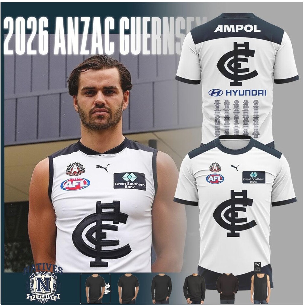 Carlton Blues 2026 Anzac Appeal Guernsey T Shirt Carlton Blues 2026 Anzac Appeal Guernsey T Shirt