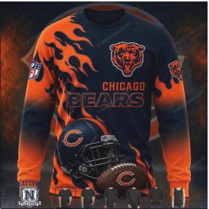 Chicago Bears Football Helmet Flame Graphic Hoodie