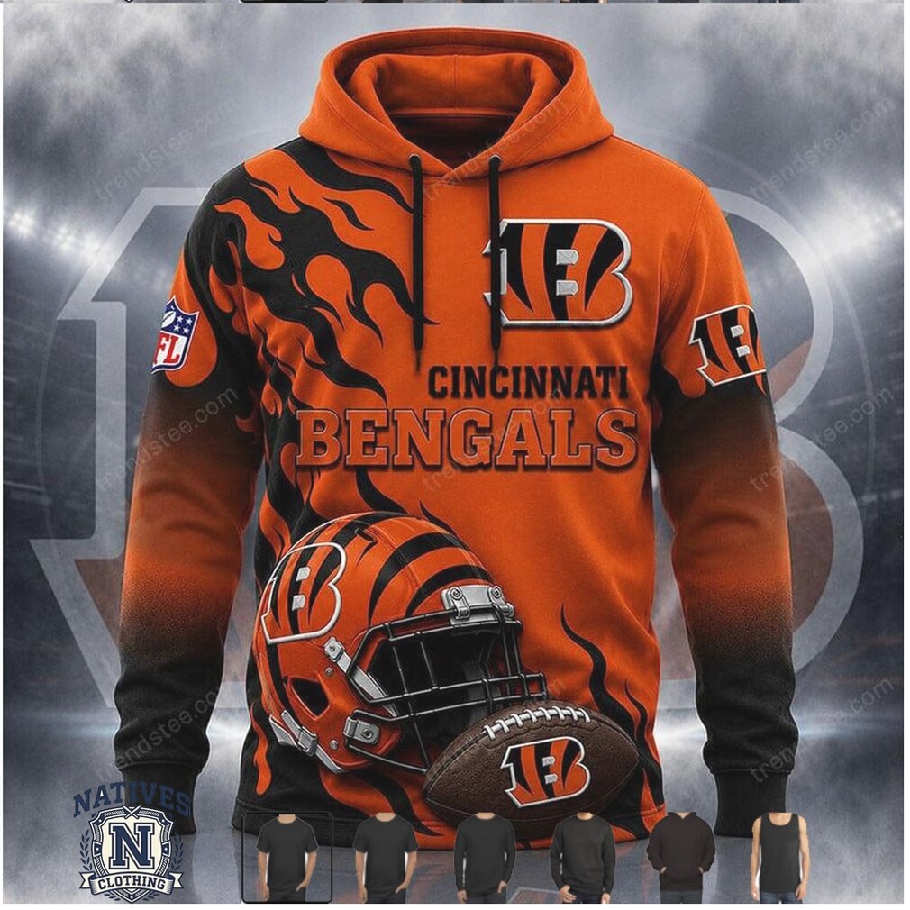 Cincinnati Bengals Helmet Flame Graphic Hoodie Cincinnati Bengals Helmet Flame Graphic Hoodie