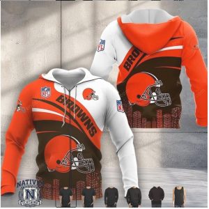 Cleveland Browns Football Mascot Skyline Graphic Hoodie T Shirt