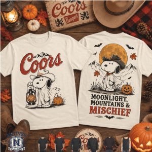 Coors Banquet Cowboy Snoopy Ghost Moonlight Mountains Mischief T Shirt