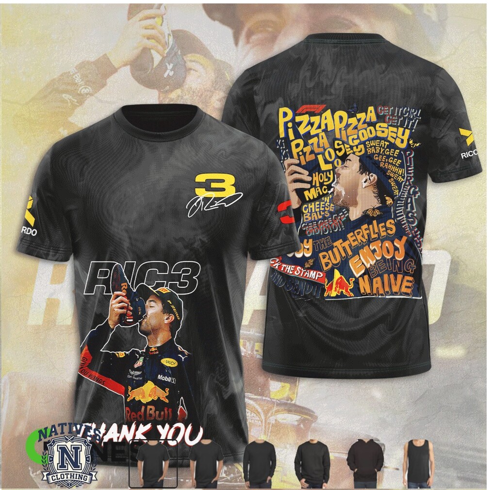 Daniel Ricciardo Red Bull Racing Shoey Celebration Thank You T Shirt Daniel Ricciardo Red Bull Racing Shoey Celebration Thank You T Shirt
