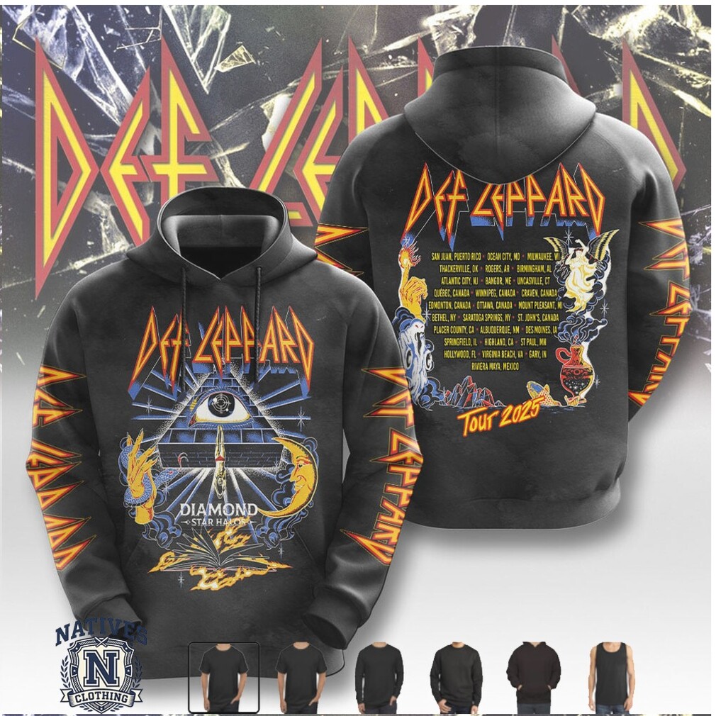 Def Leppard Diamond Star Halo Tour 2025 Graphic Rock Concert T Shirt Def Leppard Diamond Star Halo Tour 2025 Graphic Rock Concert T Shirt