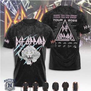 Def Leppard Rock Till You Drop Tour 2025 Leopard Graphic T Shirt
