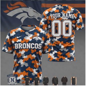 Denver Broncos Orange Camo Custom Name Number Performance T Shirt