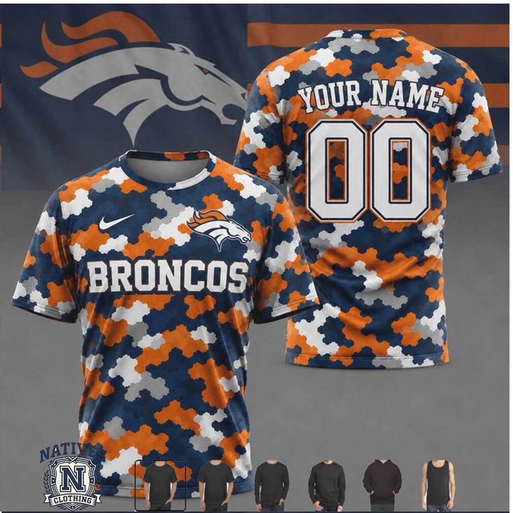 Denver Broncos Orange Camo Custom Name Number Performance T Shirt Denver Broncos Orange Camo Custom Name Number Performance T Shirt