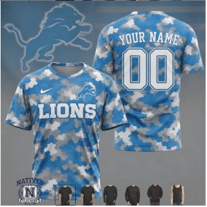 Detroit Lions Blue Camo Custom Name Number Performance T Shirt