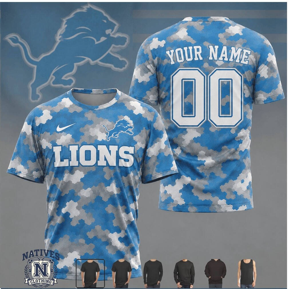 Detroit Lions Blue Camo Custom Name Number Performance T Shirt Detroit Lions Blue Camo Custom Name Number Performance T Shirt