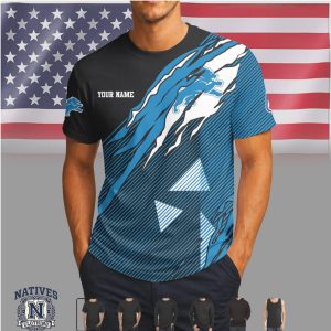 Detroit Lions Custom Name Ripped Style Performance T Shirt