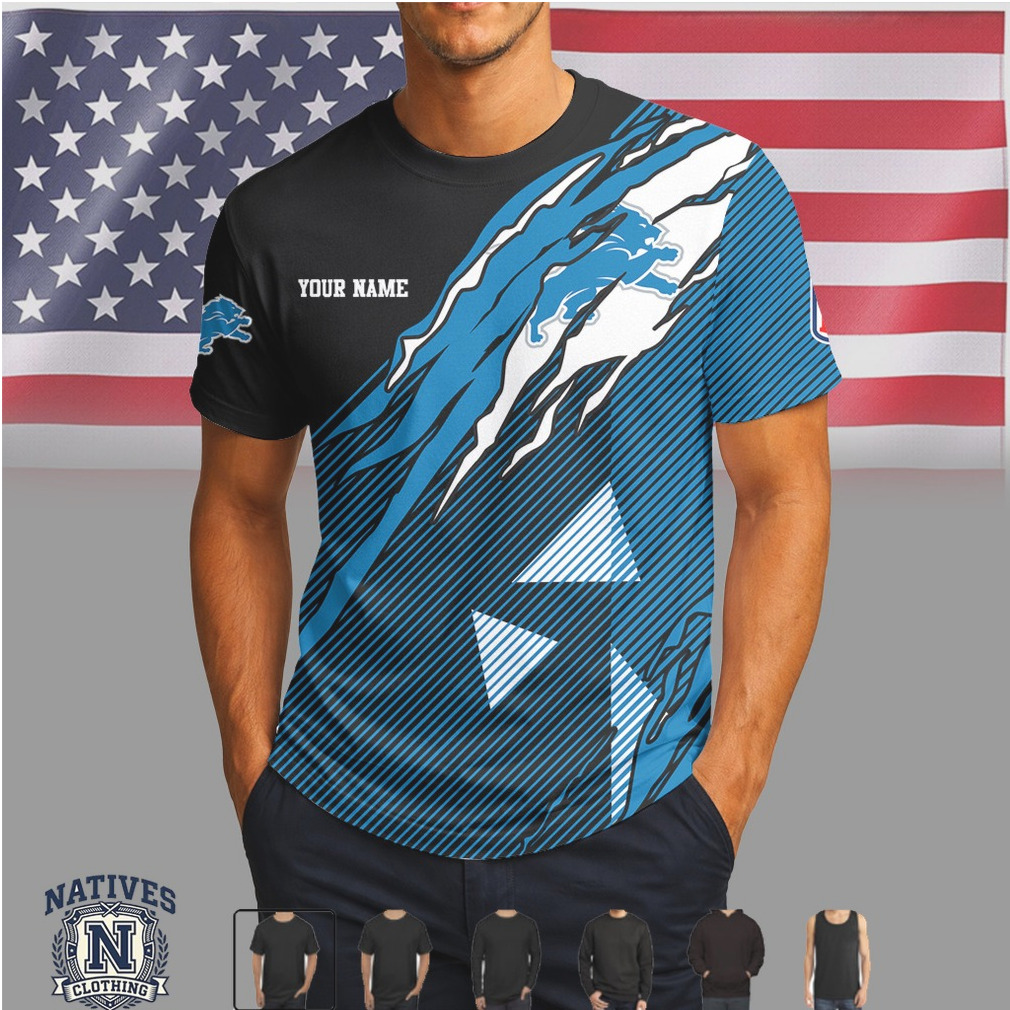 Detroit Lions Custom Name Ripped Style Performance T Shirt Detroit Lions Custom Name Ripped Style Performance T Shirt