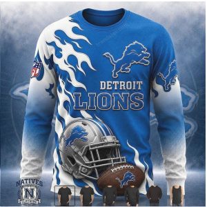 Detroit Lions Football Helmet Flame Design Sweater