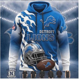 Detroit Lions Football Helmet Flame Design Sweater