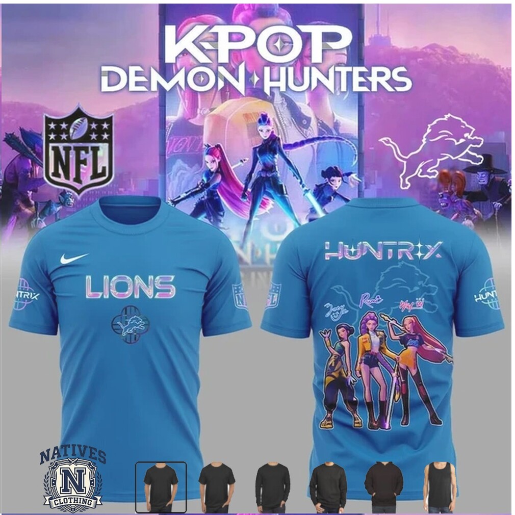 Detroit Lions Kpop Demon Hunters NFL Football Graphic T Shirt Detroit Lions Kpop Demon Hunters NFL Football Graphic T Shirt