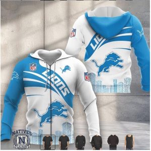 Detroit Lions Mascot Skyline Graphic T Shirt Hoodie
