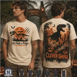 Dinosaur Skeleton Halloween Pumpkin Life Finds A Fright Graphic T Shirt