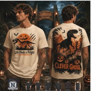 Dinosaur Skeleton Halloween Pumpkin Life Finds A Fright Graphic T Shirt