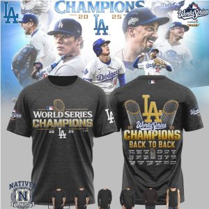 Dodgers 2025 World Series Champions Back To Back Signature T Shirt