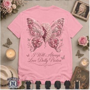 Dolly Parton Butterfly Pink Glitter Floral T Shirt
