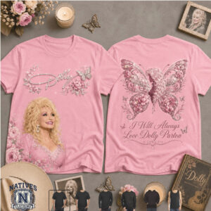 Dolly Parton Butterfly Pink Glitter Floral T Shirt