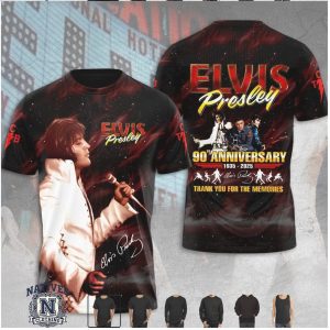 Elvis Presley 90th Anniversary The King Rock Music T Shirt