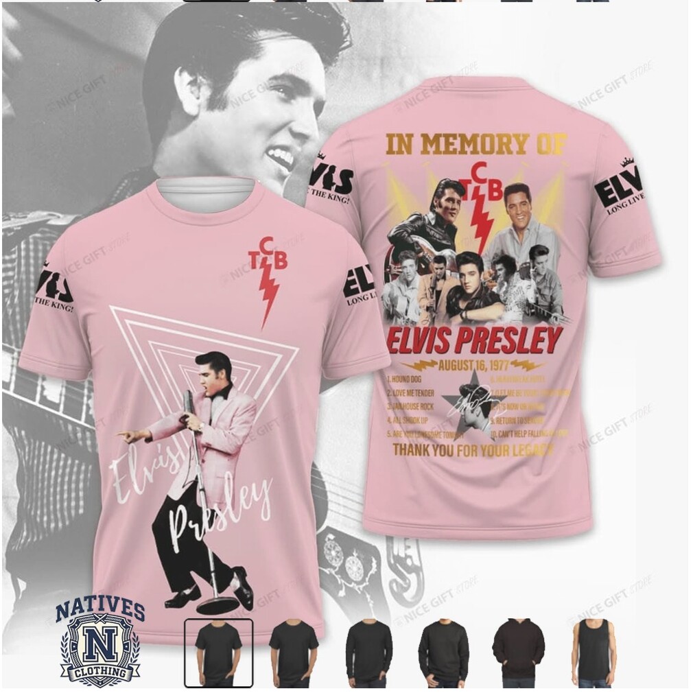 Elvis Presley In Memory Of TCB Legacy Pink Graphic T Shirt Elvis Presley In Memory Of TCB Legacy Pink Graphic T Shirt