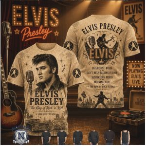 Elvis Presley The King Of Rock And Roll Vintage Portrait Beige T Shirt