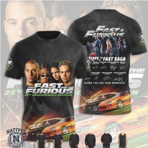 Fast And The Furious 25th Anniversary Saga Cast Graphic T Shirt