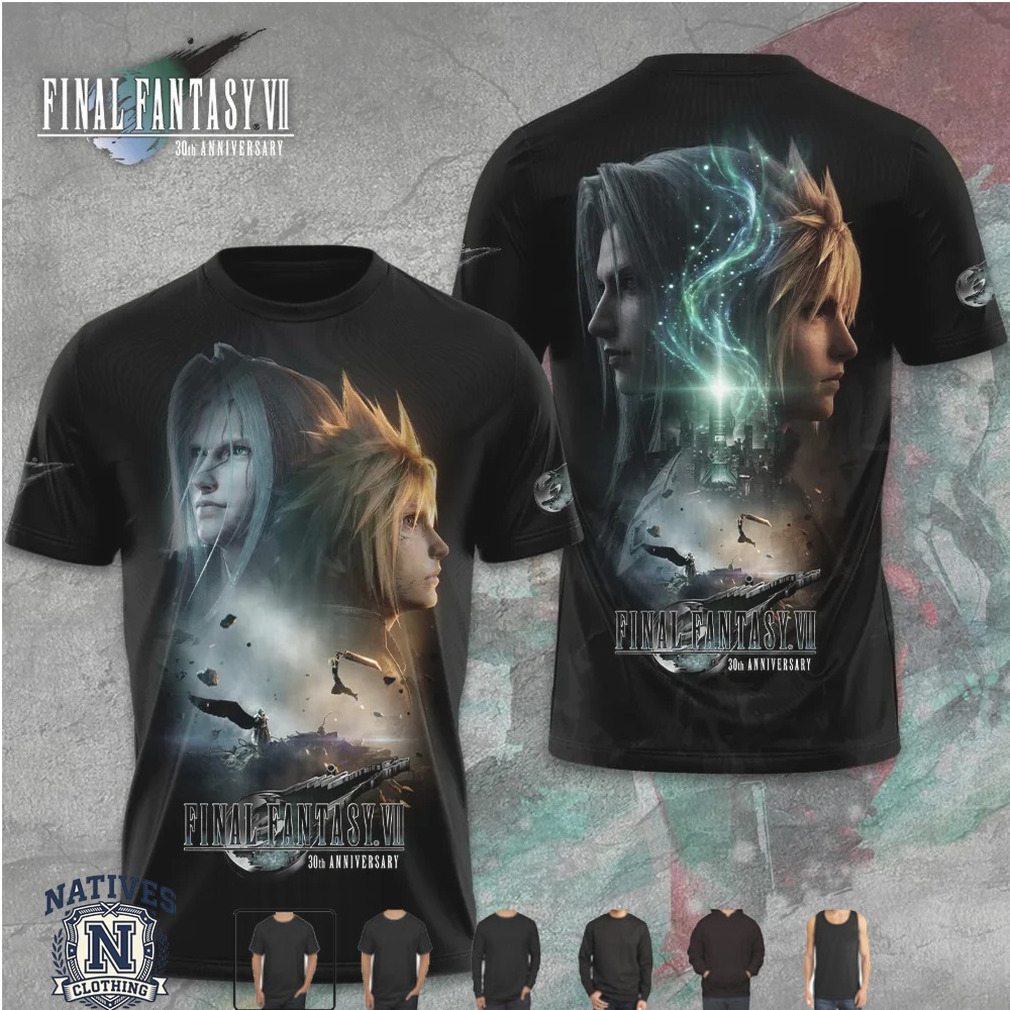 Final Fantasy VII 30th Anniversary Cloud and Sephiroth Portrait T Shirt Final Fantasy VII 30th Anniversary Cloud and Sephiroth Portrait T Shirt