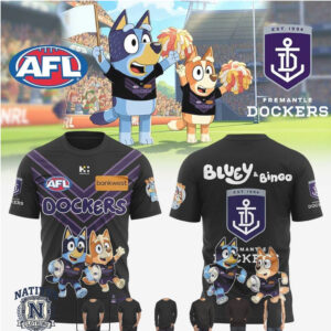 Fremantle Dockers Bluey And Bingo AFL Mascot Graphic Fan T Shirt