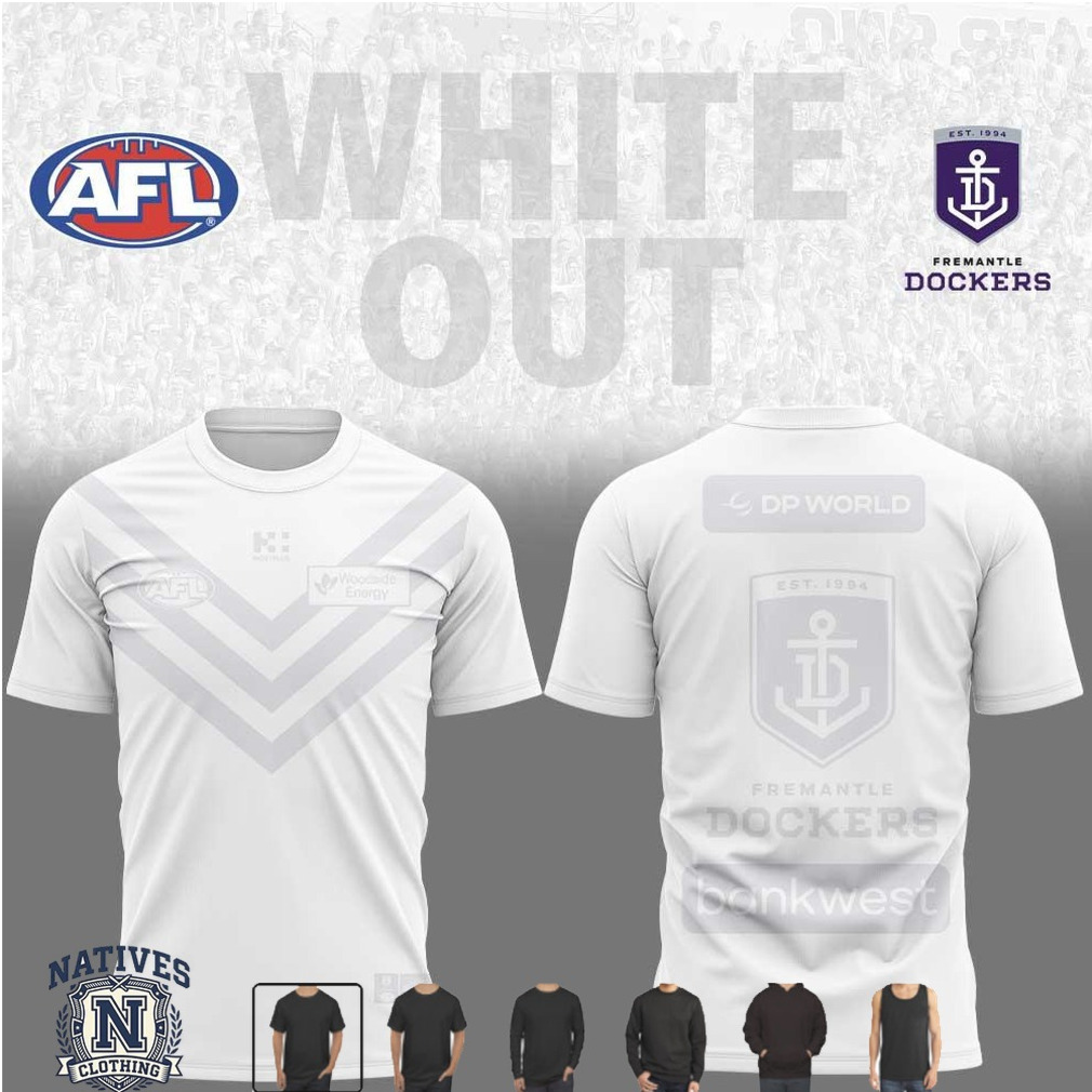 Fremantle Dockers White Out AFL Football Team T Shirt Fremantle Dockers White Out AFL Football Team T Shirt