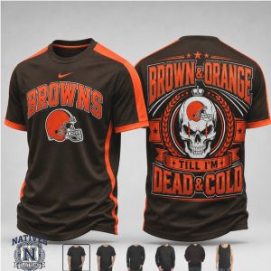 Cleveland Browns Skull Brown And Orange Football Fan T Shirt