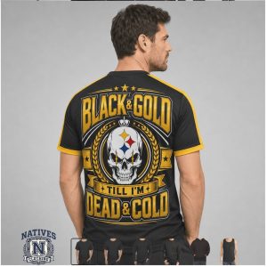 Pittsburgh Steelers Skull Skeleton Black And Gold Graphic T Shirt