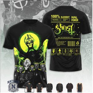Ghost Band Papal Power Neon Green Lightning Graphic T Shirt