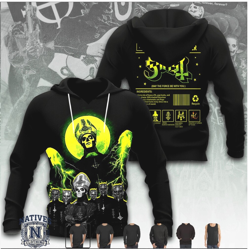 Ghost Band Papal Power Neon Green Lightning Graphic T Shirt Ghost Band Papal Power Neon Green Lightning Graphic T Shirt