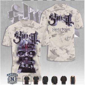 Ghost Band Skeletour 2025 Skull Cathedral Bleach Wash T Shirt