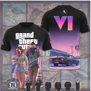 Grand Theft Auto VI Rockstar Games Retro Style Video Game T Shirt