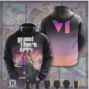 Grand Theft Auto VI Sunset Car Duo Action Retro Style Graphic T Shirt