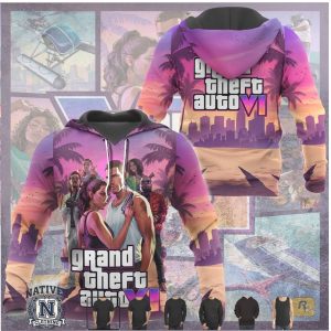 Grand Theft Auto VI Vice City Sunset Couple Graphic T Shirt