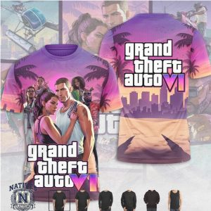 Grand Theft Auto VI Vice City Sunset Couple Graphic T Shirt