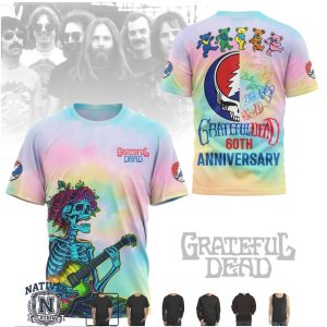 Grateful Dead 60th Anniversary Tie Dye Skeleton Guitar T Shirt