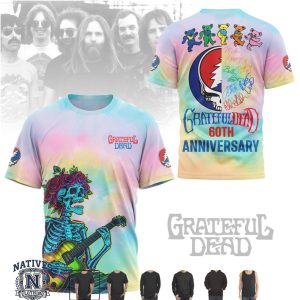 Grateful Dead 60th Anniversary Tie Dye Skeleton Guitar T Shirt