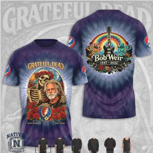 Grateful Dead Bob Weir Skeleton Rose Rainbow Tribute T Shirt