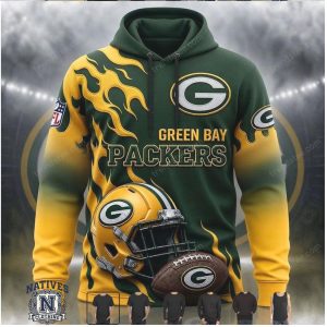 Green Bay Packers Flames Football Helmet Hoodie