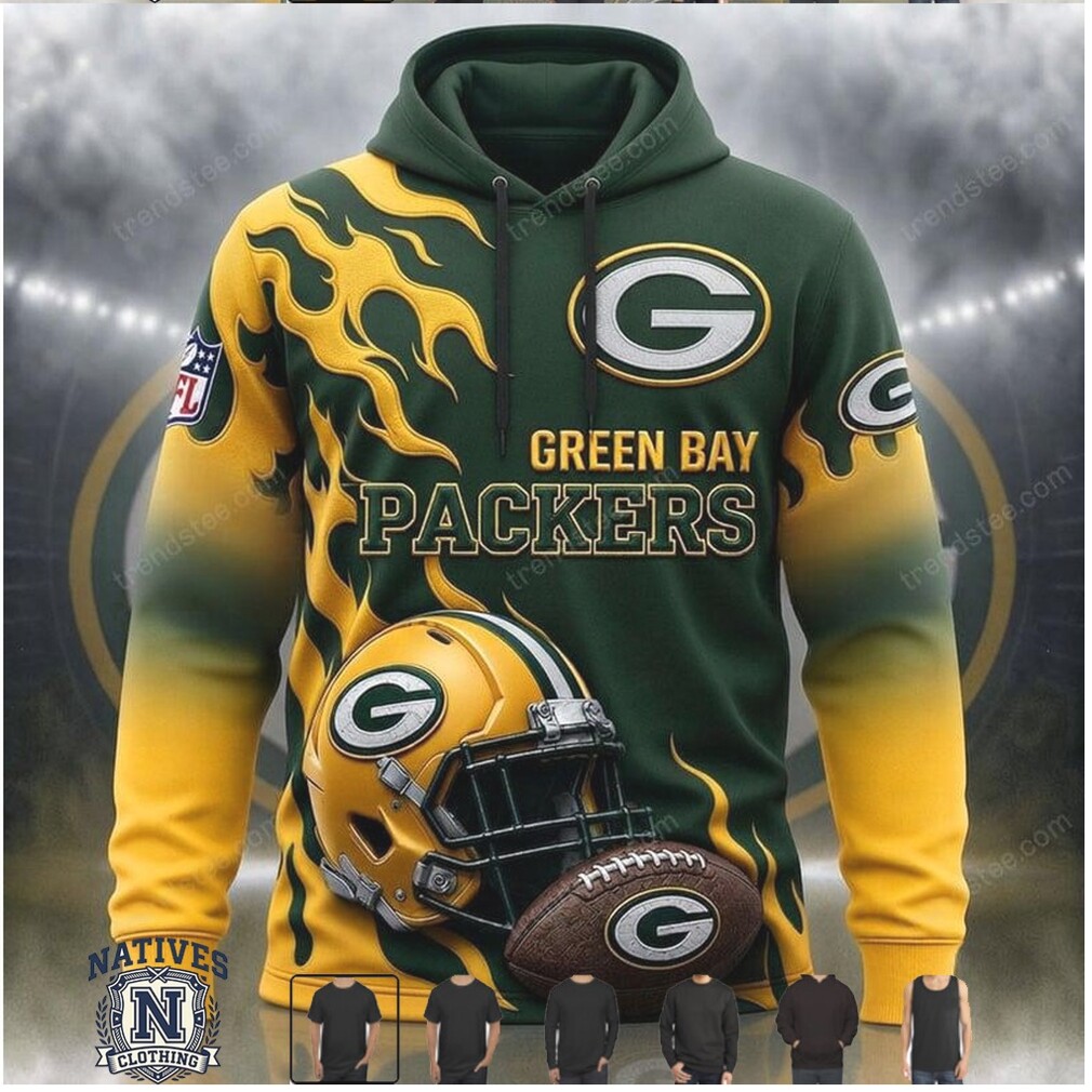 Green Bay Packers Flames Football Helmet Hoodie Green Bay Packers Flames Football Helmet Hoodie