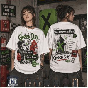 Green Day Fire Prevention Week Make Noise Punk Rock Graphic T Shirt