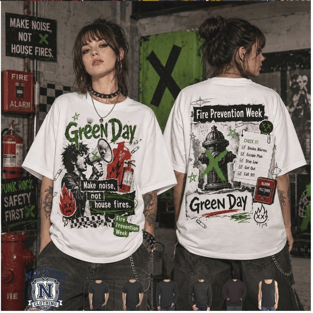 Green Day Fire Prevention Week Make Noise Punk Rock Graphic T Shirt Green Day Fire Prevention Week Make Noise Punk Rock Graphic T Shirt