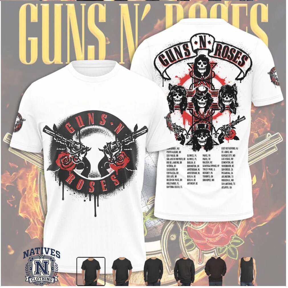 Guns N Roses Skull Cross Roses Vintage Style Tour T Shirt Guns N Roses Skull Cross Roses Vintage Style Tour T Shirt