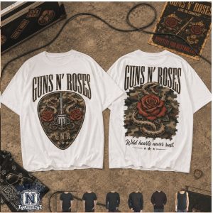 Guns N' Roses Wild Hearts Never Rust Camo Snake Rose Guitar Pick T Shirt
