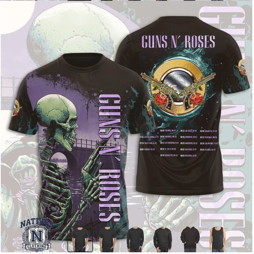 Guns N Roses World Tour 2026 Bridge Skeleton Rose Graphic T Shirt Guns N Roses World Tour 2026 Bridge Skeleton Rose Graphic T Shirt