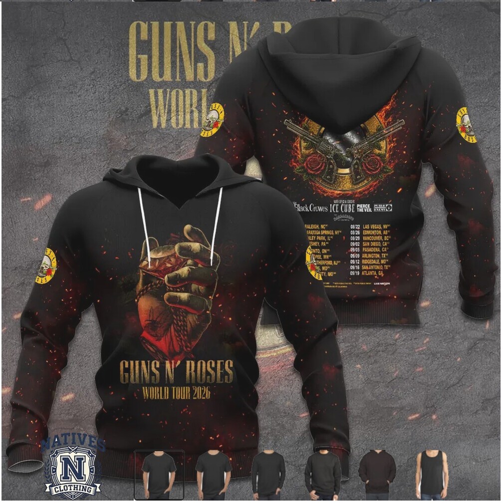 Guns N Roses World Tour 2026 Diamond Hand Skull Graphic T Shirt Guns N Roses World Tour 2026 Diamond Hand Skull Graphic T Shirt